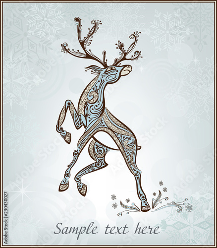 Christmas card with stylized deer