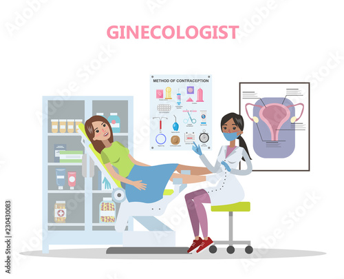 Woman with gynecologist in cabinet. Female doctor