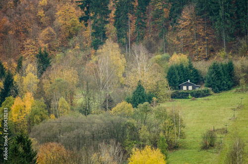 Little traditional cabin in the autumn mountains Europe © Menta