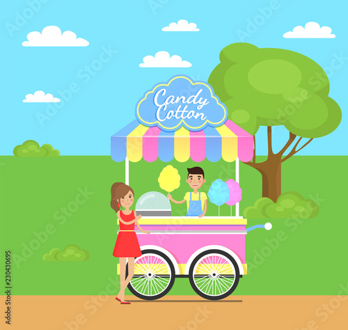 Candy Cotton Shop Poster, Vector Illustration