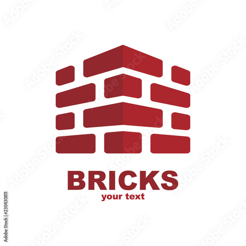 Fototapeta Vector logo template for real estate or building company. Illustration of a house made of four white bricks. EPS10. Icon concept. Architecture.