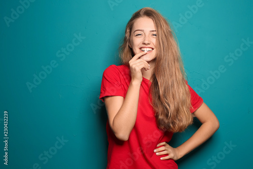 Portrait of happy young wom...