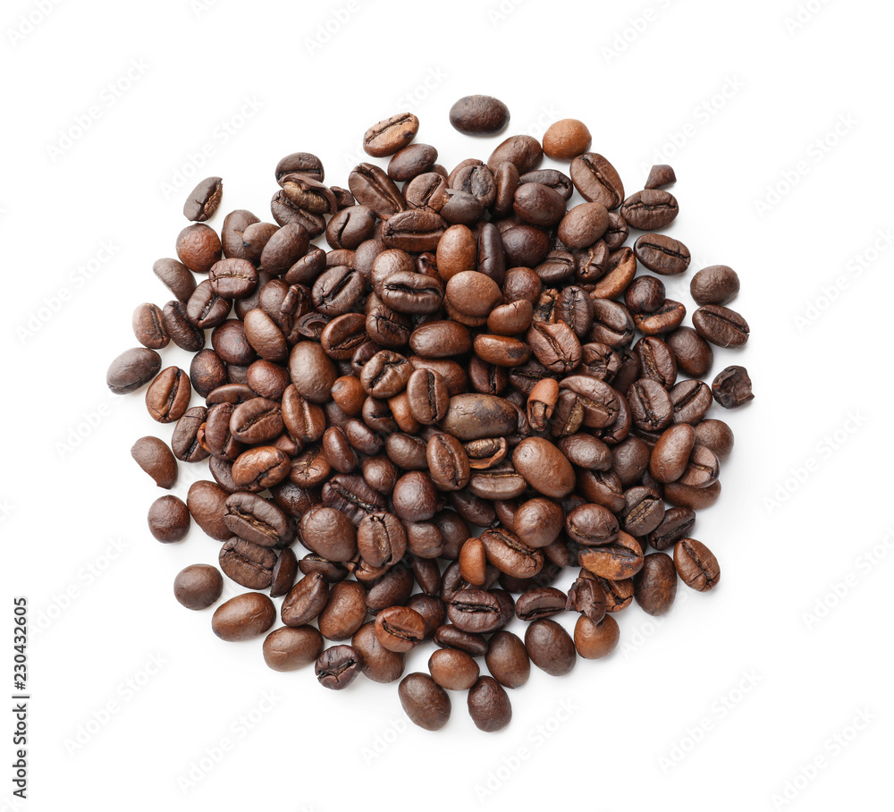 Roasted coffee beans on white background Roasted coffee beans on white background