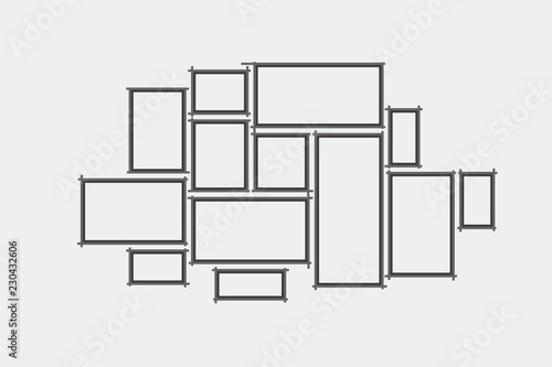 Collection of black frames. Picture frame vector. Wall picture frame templates isolated on white background. Empty frame for photo or image picture in museum