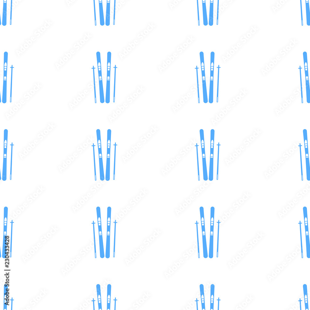 Seamless pattern with blue skis on the white background. Seamless pattern with blue skis on the white background.
