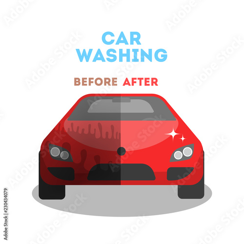 Car wash service banner before and after washing.