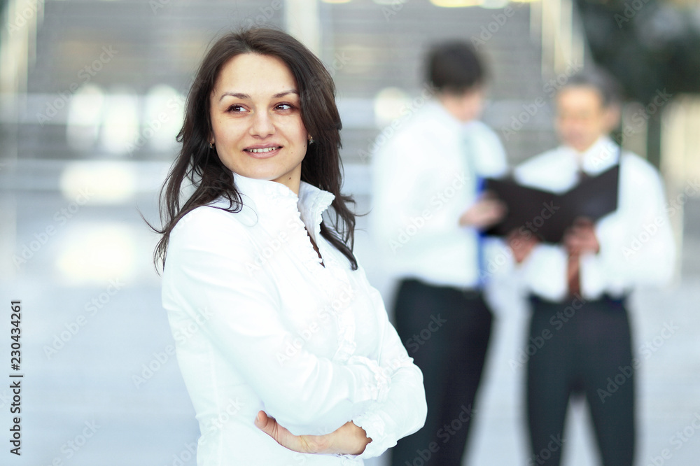 portrait of confident business woman background office. portrait of confident business woman background office.