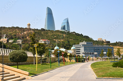 Panorama Baku.Types of boulevards on the shore of the Caspian Sea.