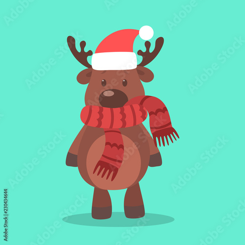 Cute christmas brown reindeer with red scarf