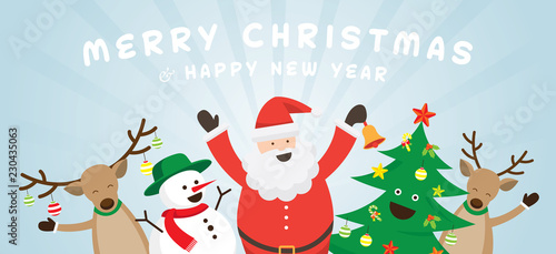 Funny Santa Claus, Snowman, Reindeer and Tree Characters, Christmas, Winter and New Year Celebration
