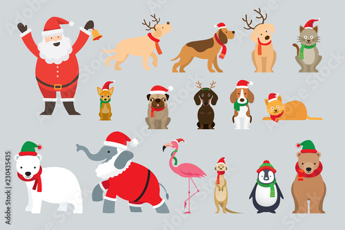 Santa Claus and Animals Wearing Christmas Costume