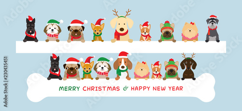 Dogs Wearing Christmas Costume Holding Banner