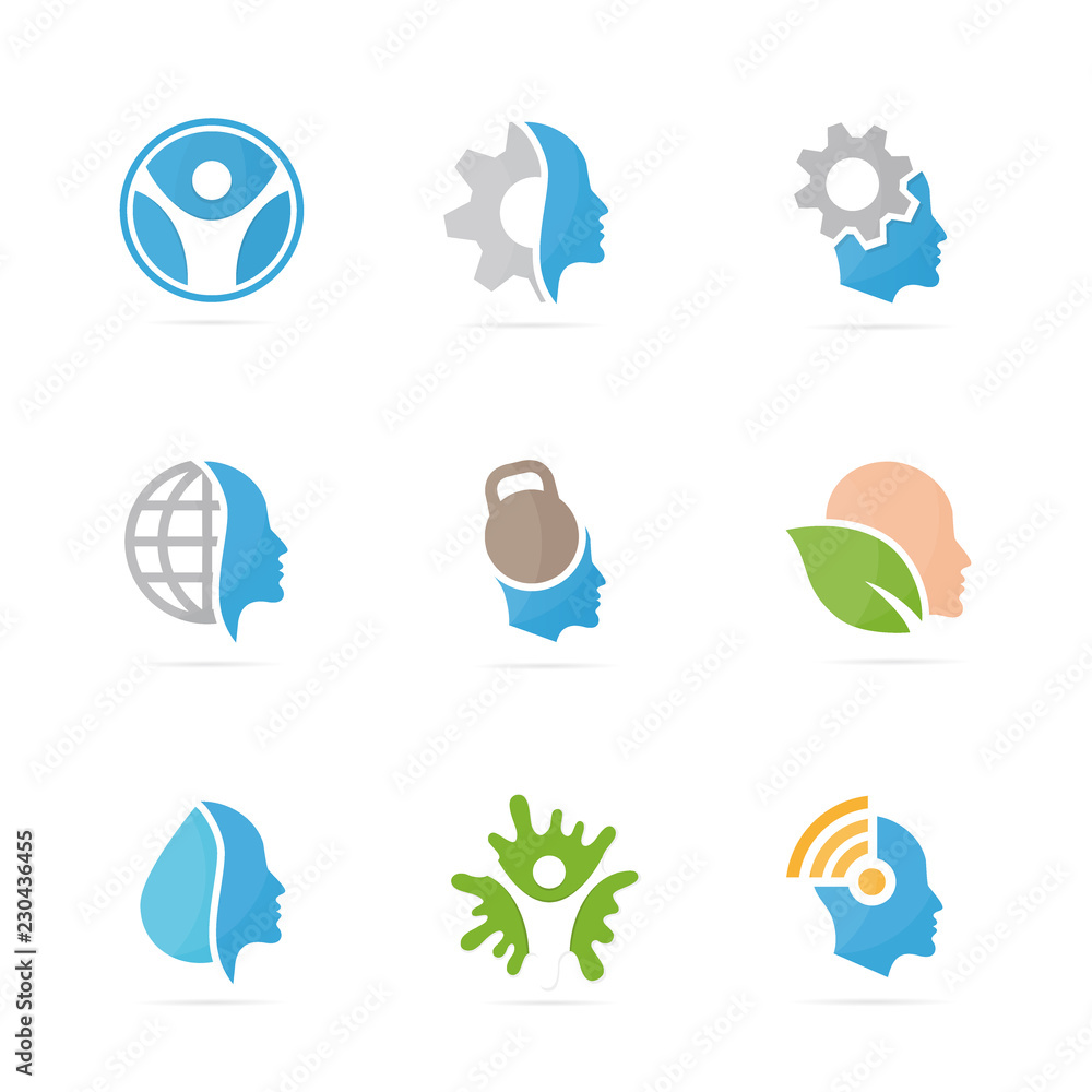 Set of people logo combination. Body and face symbol or icon. Unique man and human logotype design template.