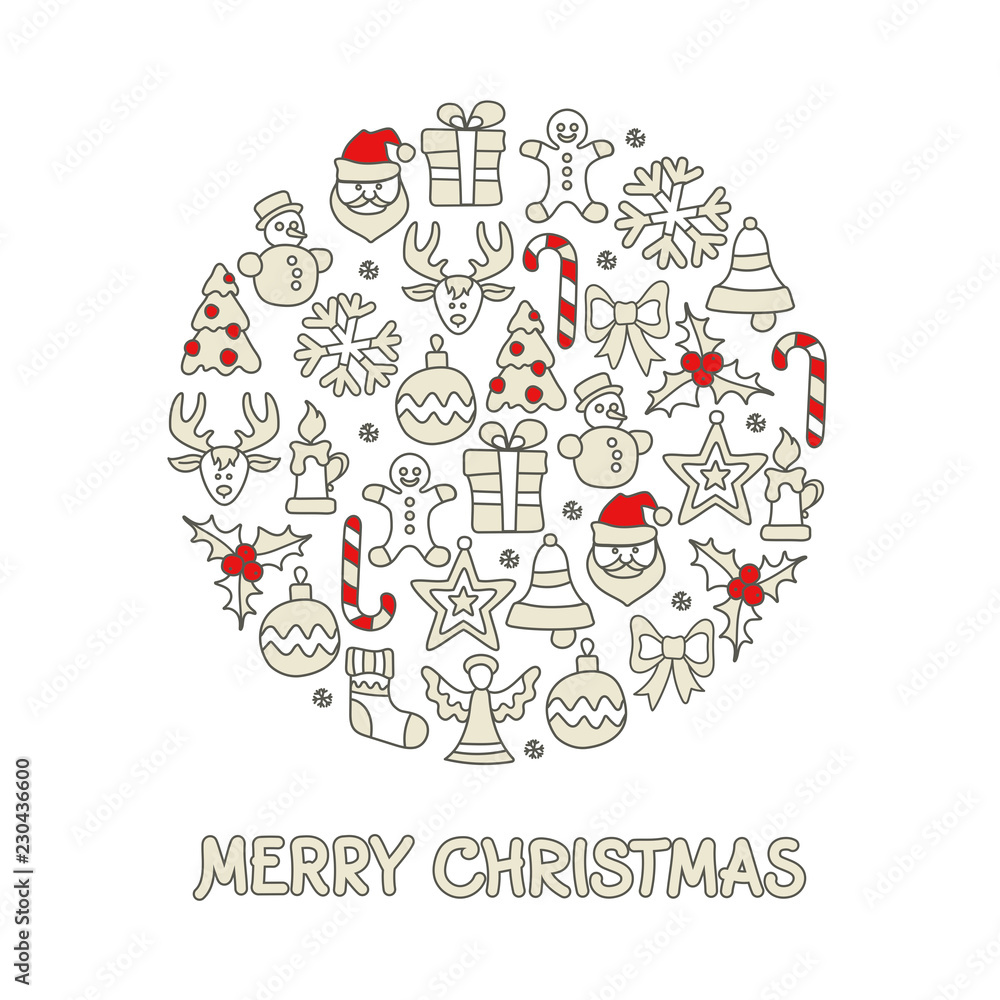 Christmas color icon set round on white, for New Year