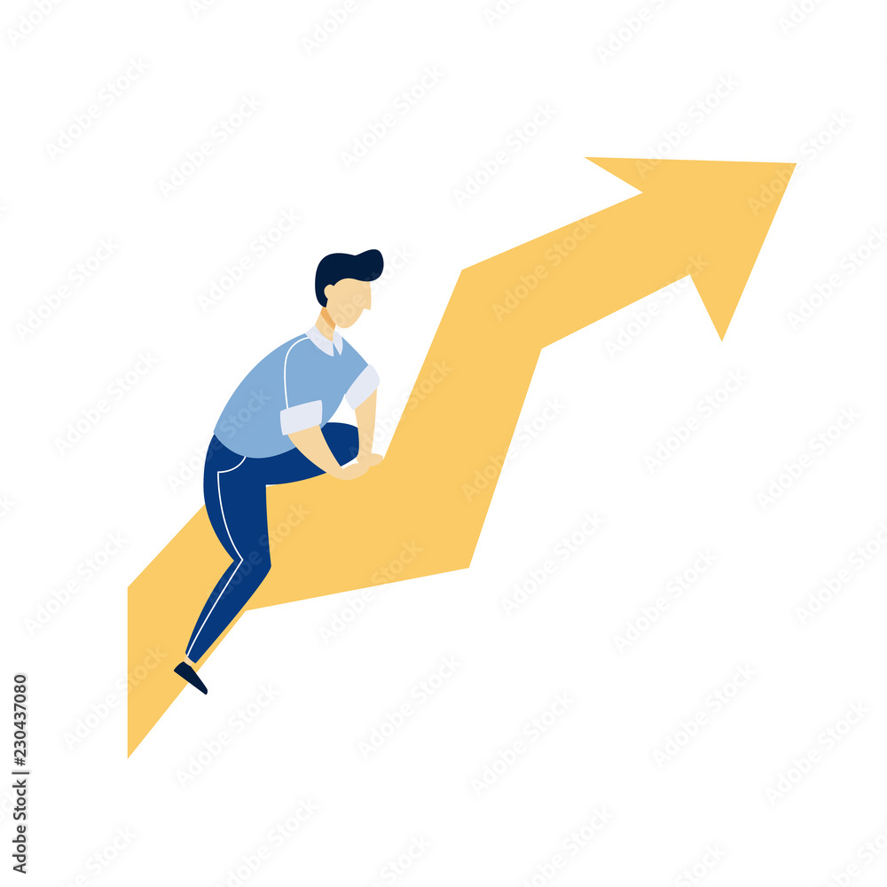 Businessman sitting on the rising arrow. Idea of profit Businessman sitting on the rising arrow. Idea of profit