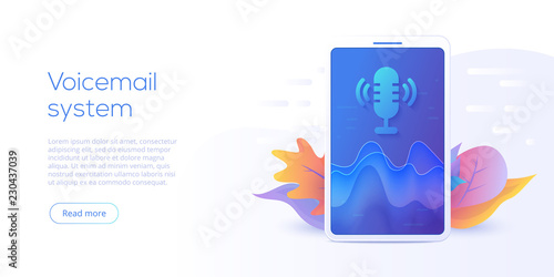 Mobile voicemail or search system vector illustration concept. Voice message or recognition service. Smartphone chat app.