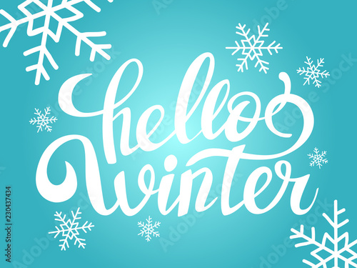 Hello winter lettering handwritten text