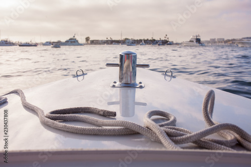 Deck of a boat with a rope