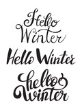 Hello winter lettering handwritten text set. Calligraphy for banner