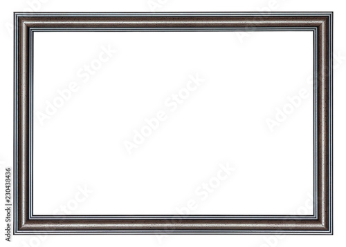 Brown wooden frame with a black borders outside and inside,  isolated on a white background