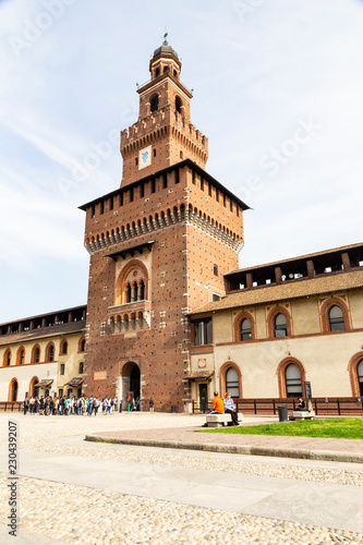Fototapeta Naklejka Na Ścianę i Meble -  Main gate of Sforza Castle (Castello Sforzesco) is a castle in Milan, Italy