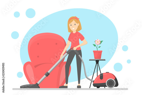 Woman clean the house with vacuum cleaner