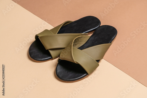 Canvas Print female and woman leather sandals
