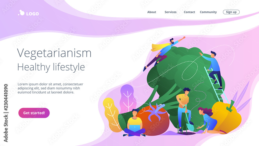 Vegetarianism and healthy lifestyle landing page.