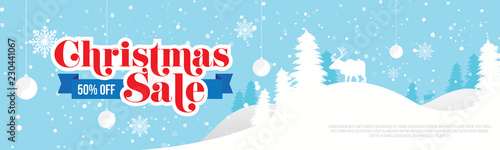 Christmas Sale, Offer Banner Header Design Background Template with 50% Discount Tag