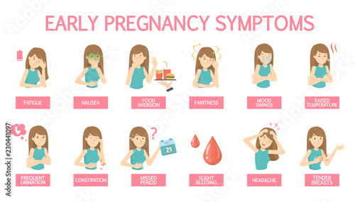 First symptoms of pregnancy. Sickness and constipation