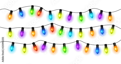 Set of color garlands. Festive decorations. Highly realistic illustration.