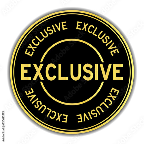 Black and gold color sticker in word exclusive on white background