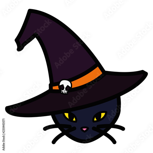 halloween black cat with witch hat