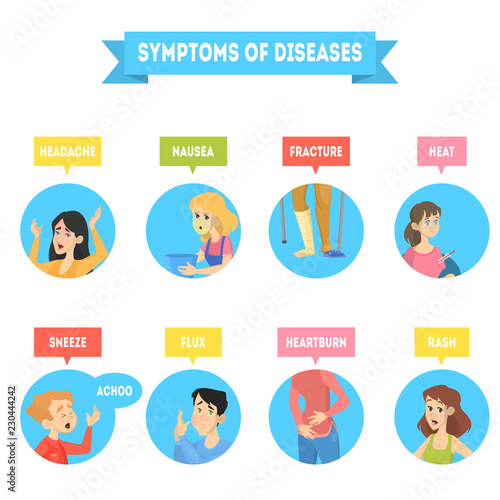 Different symptoms of disease. Sick people suffering