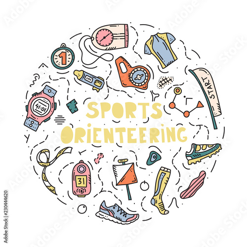 orienteering sport equipment. Vector illustration