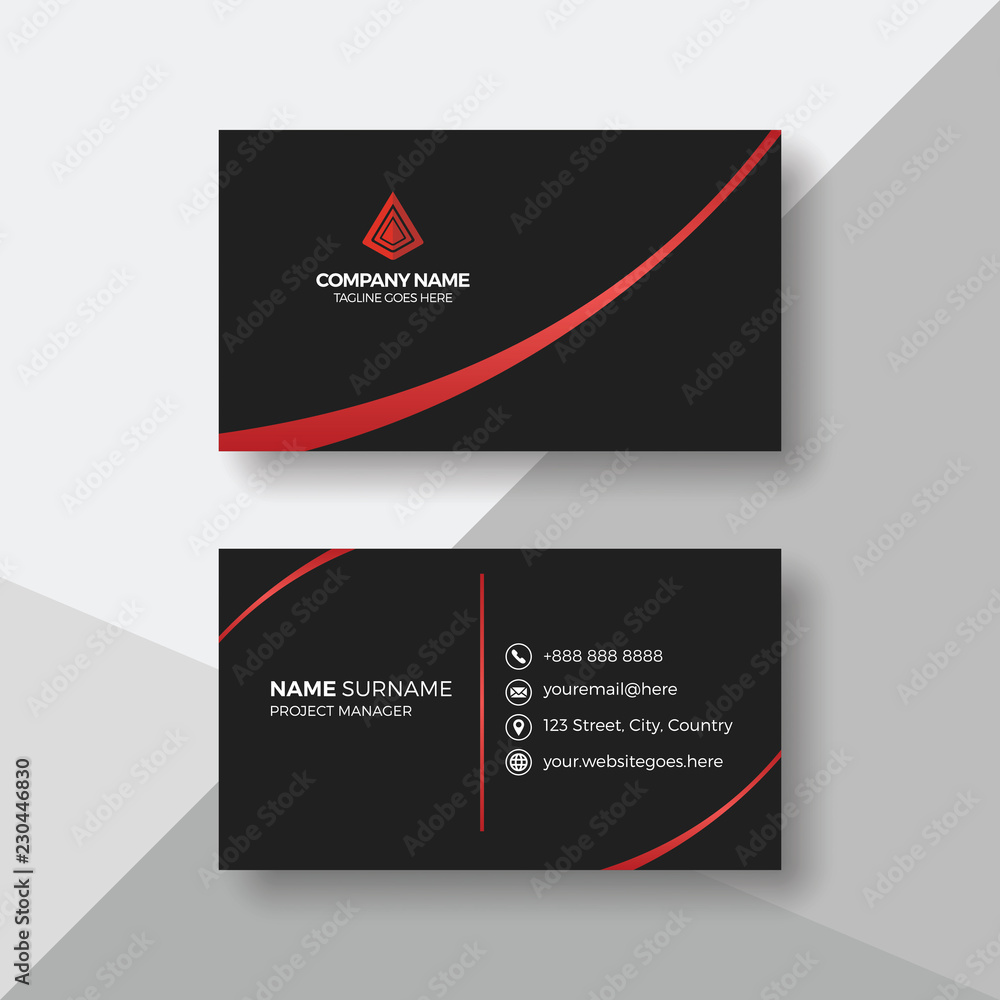 Fototapeta premium Elegant black business card with red details