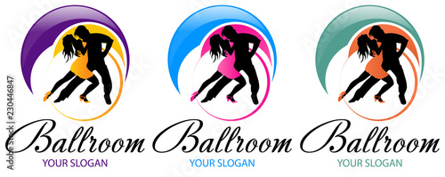 Silhouette of dancing couple. Dance logo designs template. Elements of dance multi colored icons. Simple icon for websites, web design, mobile app, info graphics, logo. Tango, waltz, latino style.