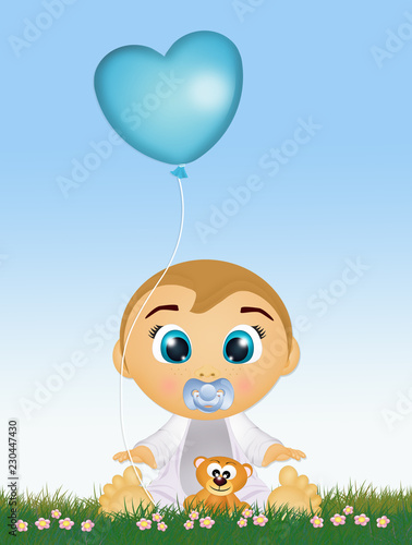 baby male with blue balloon