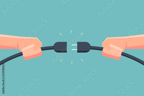 Hand holding connecting electric plug. Vector illustration photo