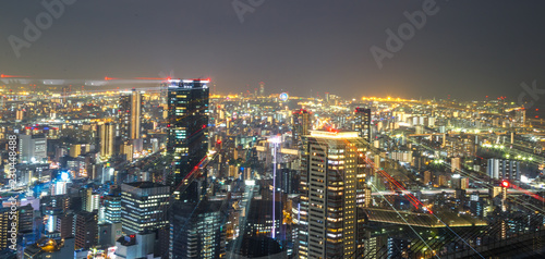 Cityscape view from Kuchu-Teien Observatory in Umeda Sky Building that can see 360 degree of Osaka City, Japan photo