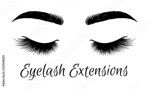 Black lashes. Woman eyes with long eyelashes, vector illustration. Eyelashes and eyebrows on white background. Сoncept of eyelash extensions, microblading, mascara, beauty salon. Beauty and Fashion.