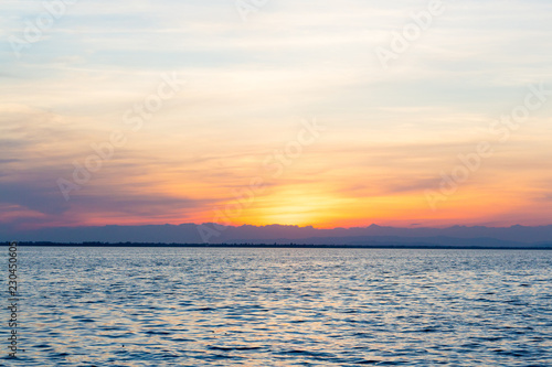 Beautiful twilight sky after sunset at the sea