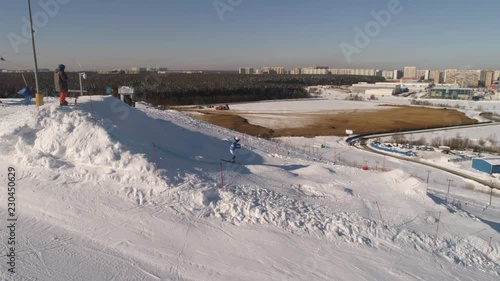 Mogul skiing, downhill from the mountains
