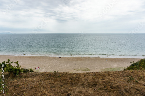 View onto the sea of south england, highcliffe with cloudy weather