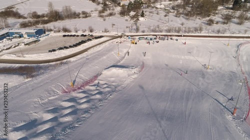 Mogul skiing, downhill from the mountains
