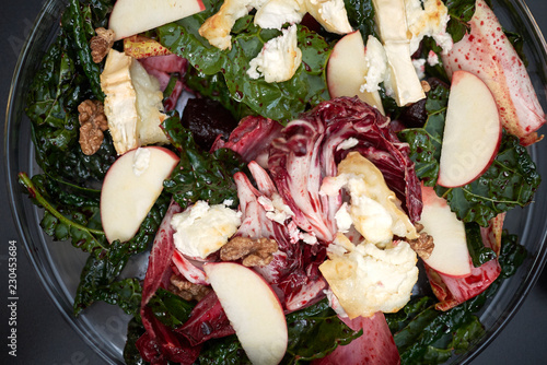 Beetroots leaves salad with hot goat cheese photo