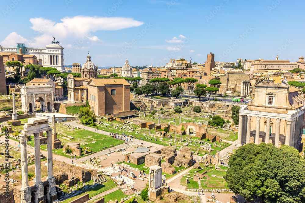 Roman Forum: ruins of the Temple of Caesar, the Temple of Antoninus and Faustina, the Temple of Vesta, the Temple of Castor and Pollux,