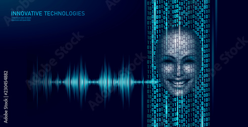 Virtual assistant voice recognition service technology business concept. AI artificial intelligence robot help work support. Chatbot futuristic binary code computer program vector illustration