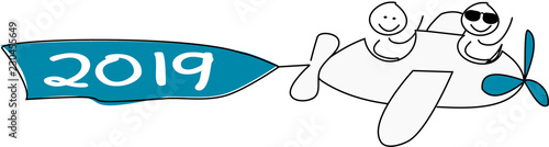 Strichmännchen im Flieger ziehen Banner 2019 hinterher