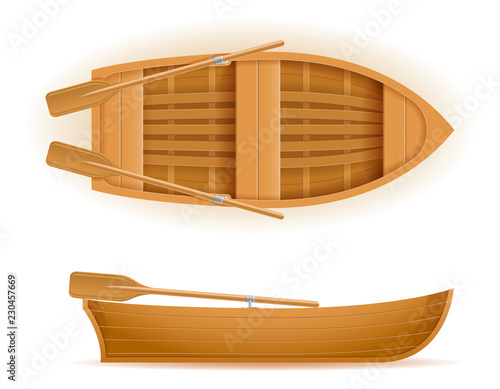 wooden boat top and side view vector illustration